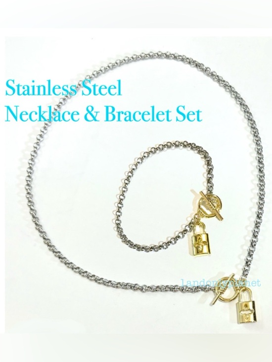 Jewelry - Last Set❣️Gold Lock Charm Necklace & Bracelet Stainless Steel ChainOR 915 Silver